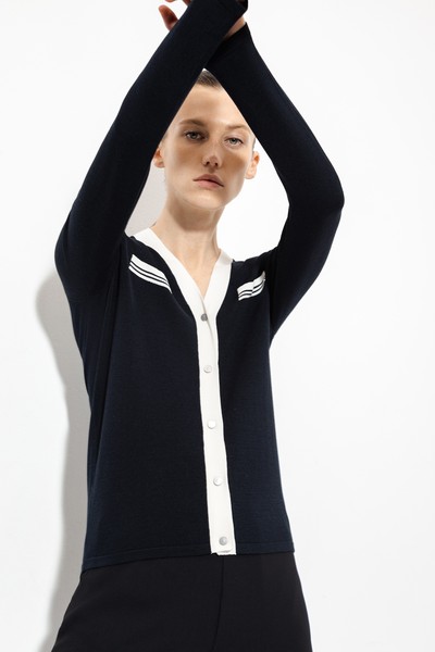 Кардиган с контрастной отделкой VASSA&Co, пол женский, цвет синий, фото №4