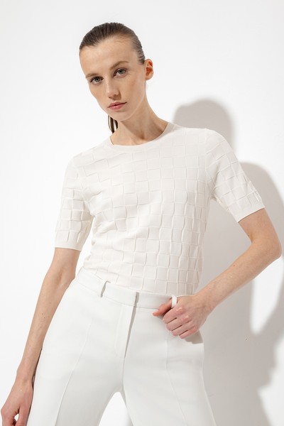 Джемпер с рельефным узором VASSA&Co, пол женский, цвет белый, фото №4