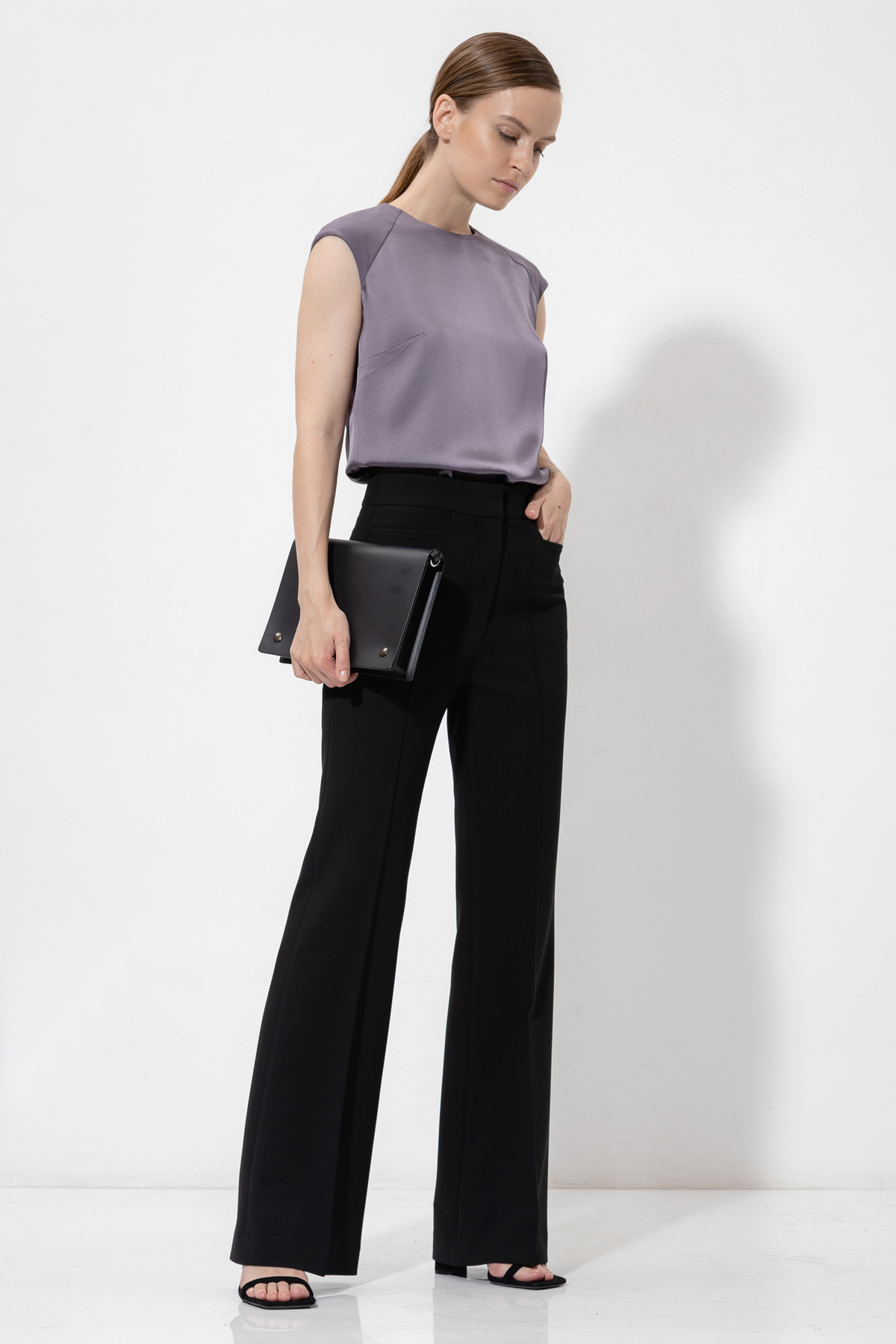 Блузка с фактурными вставками VASSA&Co, пол женский, цвет фиолетовый