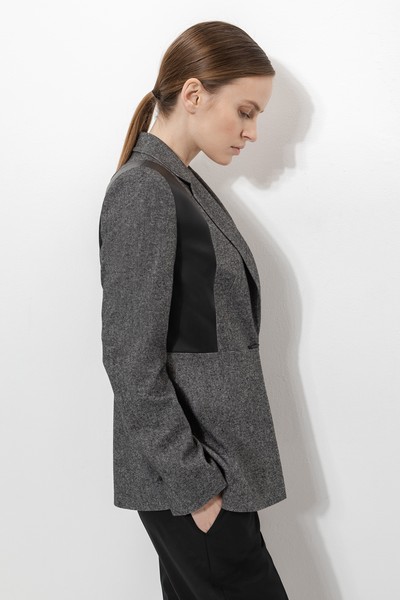 Жакет с деталями из экокожи VASSA&Co, пол женский, цвет серый, фото №5