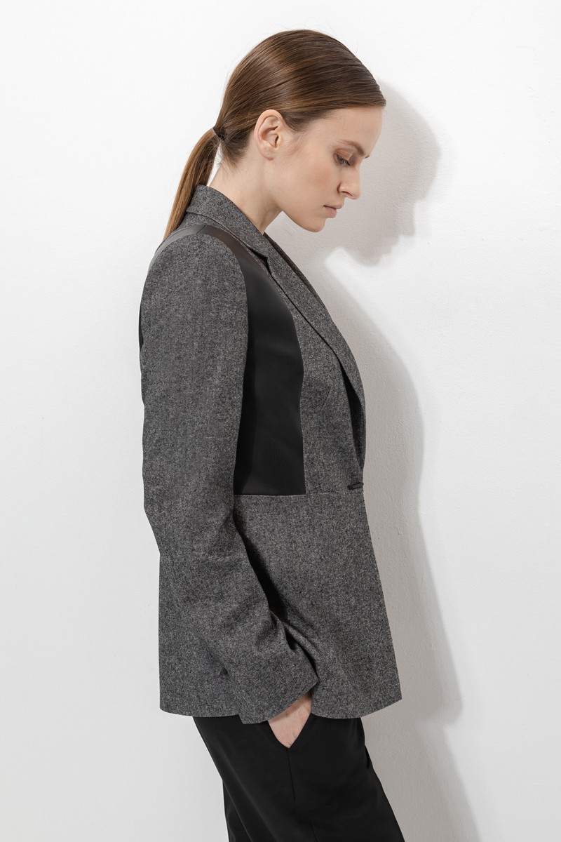 Жакет с деталями из экокожи VASSA&Co, пол женский, цвет серый, фото №5