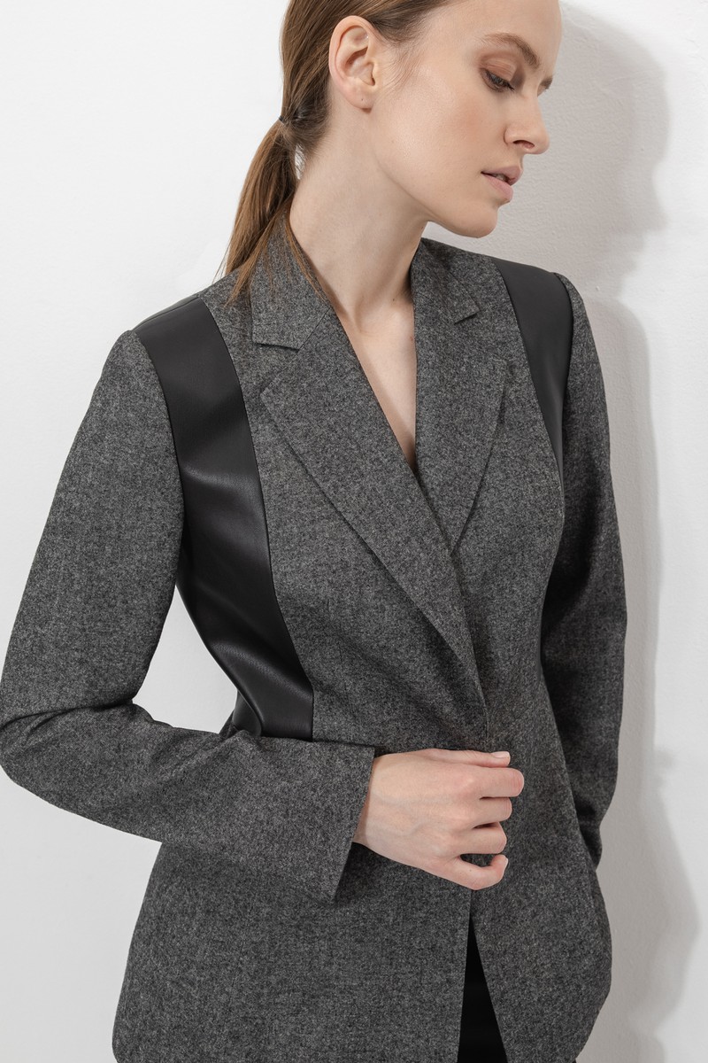 Жакет с деталями из экокожи VASSA&Co, пол женский, цвет серый, фото №6