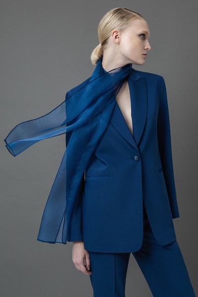 Жакет со съемным шарфом из шелка VASSA&Co, пол женский, цвет синий, фото №2