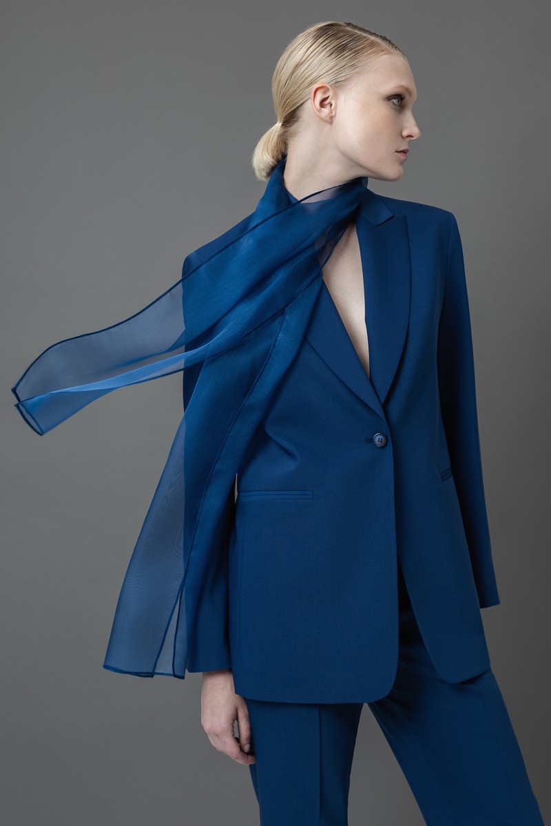 Жакет со съемным шарфом из шелка VASSA&Co, пол женский, цвет синий, фото №2