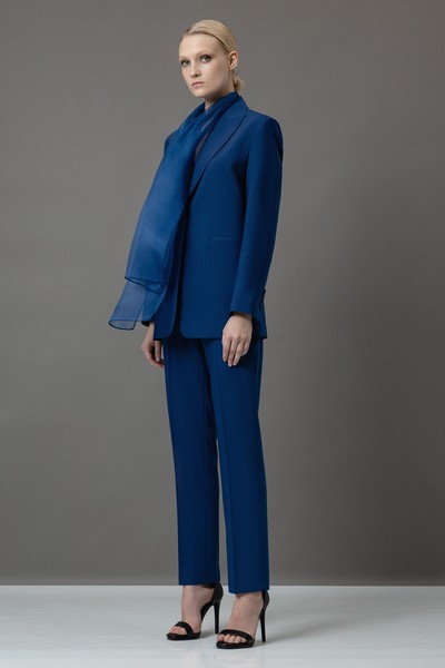 Жакет со съемным шарфом из шелка VASSA&Co, пол женский, цвет синий, фото №3