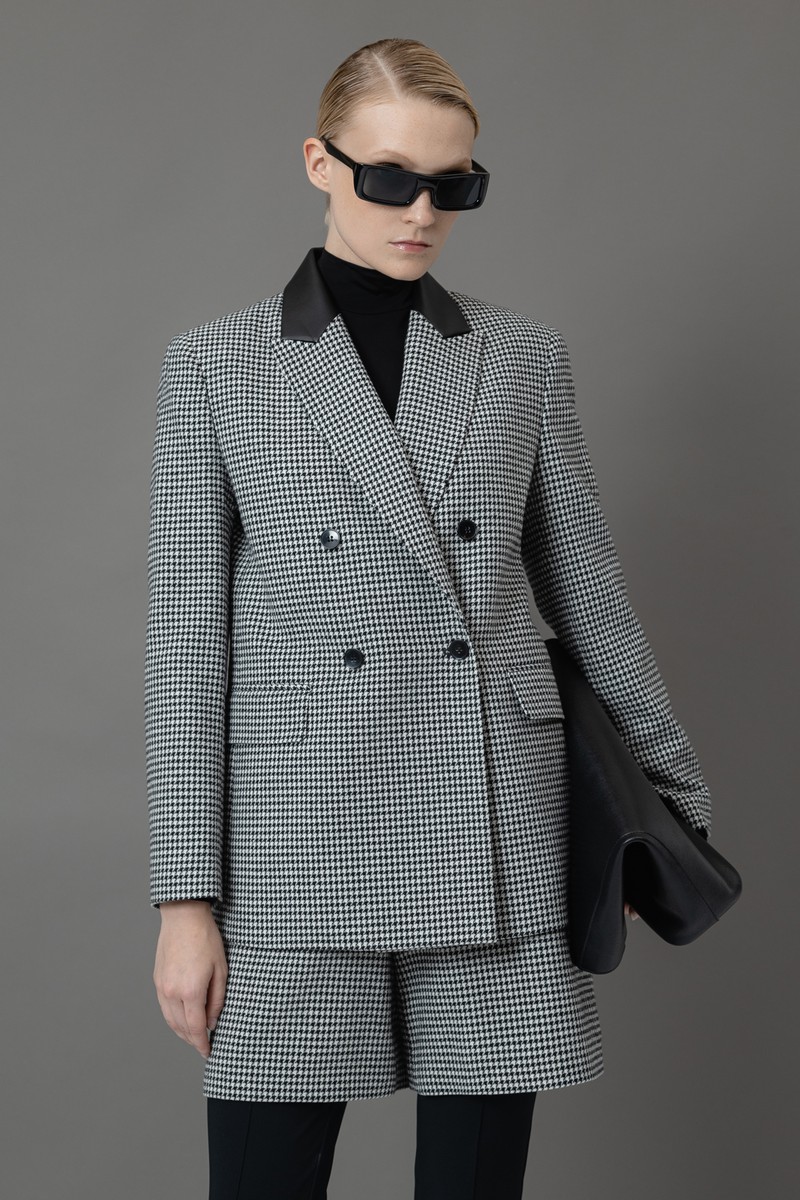 Двубортный жакет в гусиную лапку VASSA&Co, пол female, цвет Black, фото №5