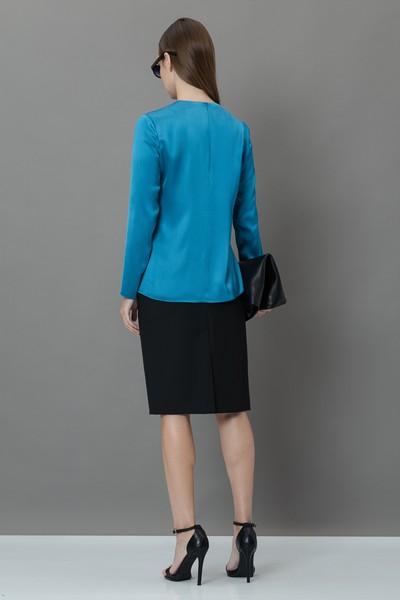 Блузка из вискозы VASSA&Co, пол женский, цвет голубой, фото №4