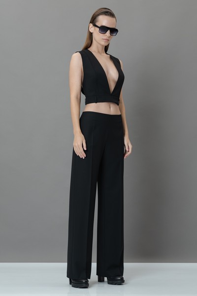 Широкие брюки на низкой посадке VASSA&Co, пол женский, цвет черный, фото №2