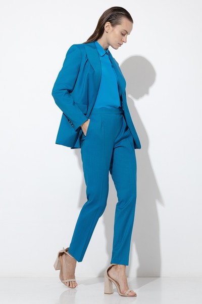 Зауженные брюки из шерсти VASSA&Co, пол женский, цвет голубой, фото №3