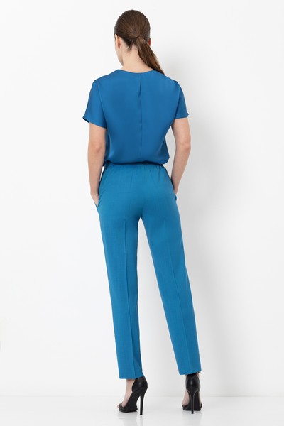 Зауженные брюки из шерсти VASSA&Co, пол женский, цвет голубой, фото №5