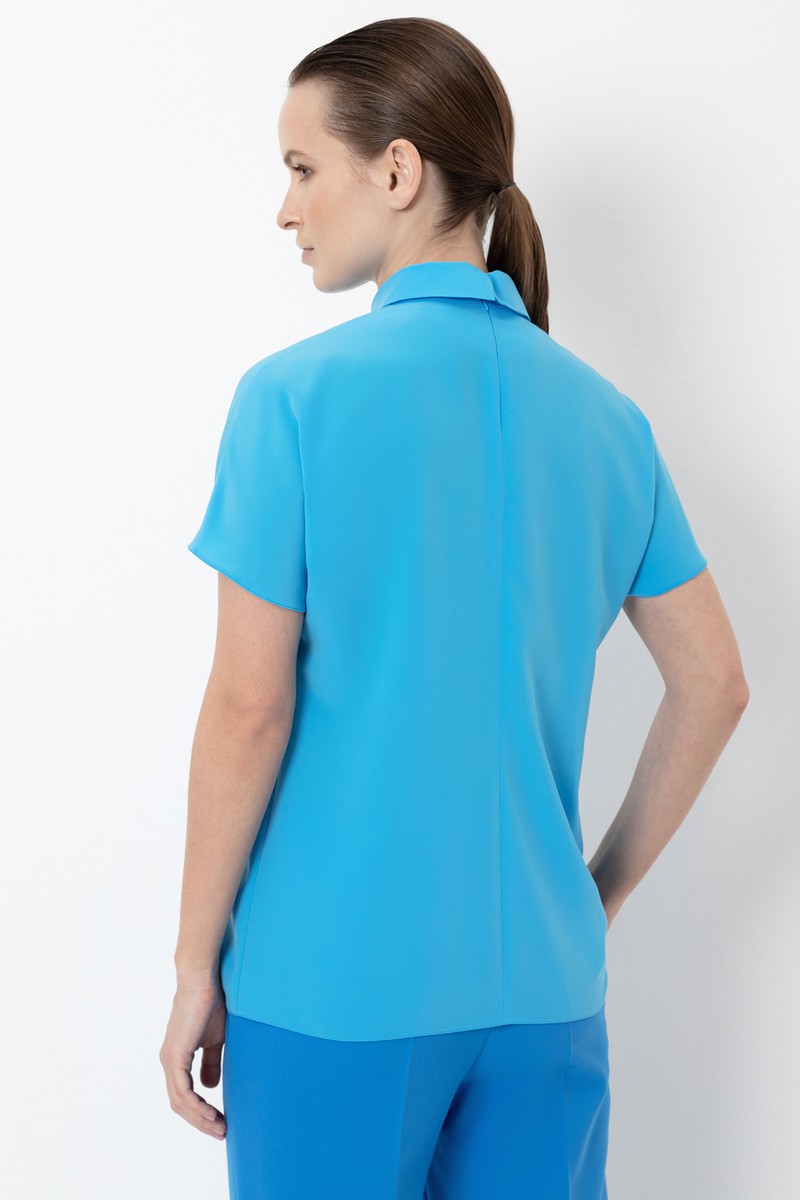 Блузка с рубашечным воротником VASSA&Co, пол женский, цвет голубой, фото №3