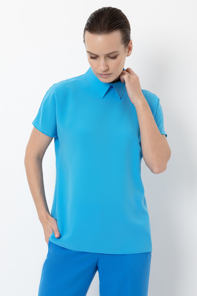 Блузка с рубашечным воротником VASSA&Co, пол женский, цвет голубой, фото №2