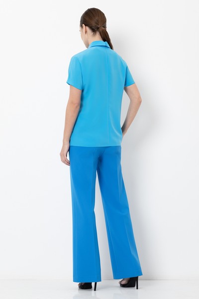 Блузка с рубашечным воротником VASSA&Co, пол женский, цвет голубой, фото №4