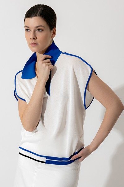 Джемпер с контрастным воротником , пол женский, цвет белый, фото №3