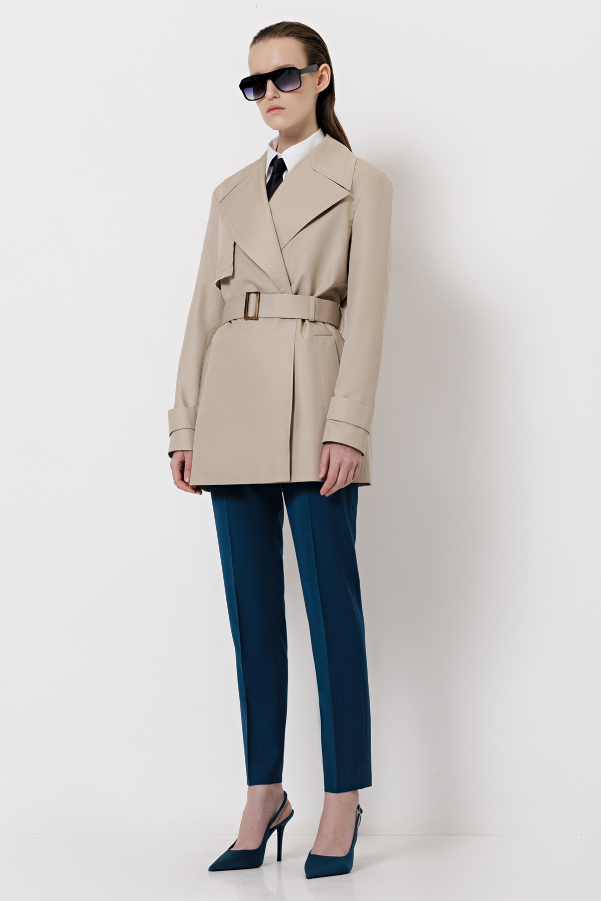 Укороченный тренч , пол женский, цвет бежевый, фото №2