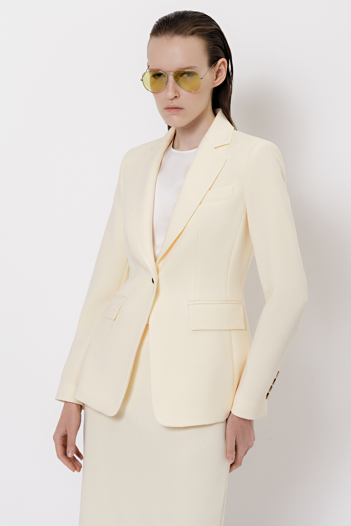 Жакет из фактурной ткани VASSA&Co, пол женский, цвет желтый, фото №3