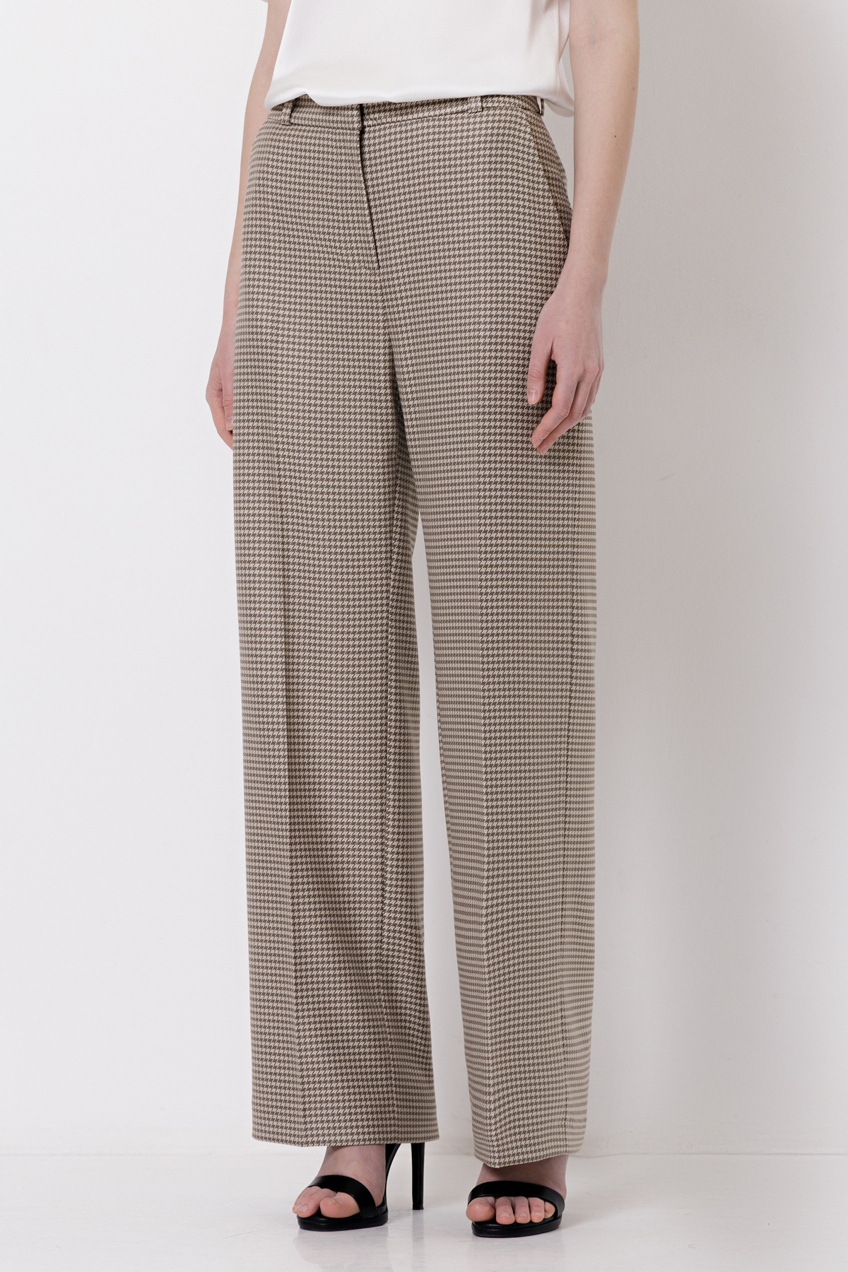 Широкие брюки в гусиную лапку VASSA&Co, пол женский, цвет коричневый, фото №3