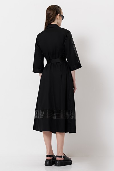 Платье с вставками из органзы VASSA&Co, пол женский, цвет черный, фото №4