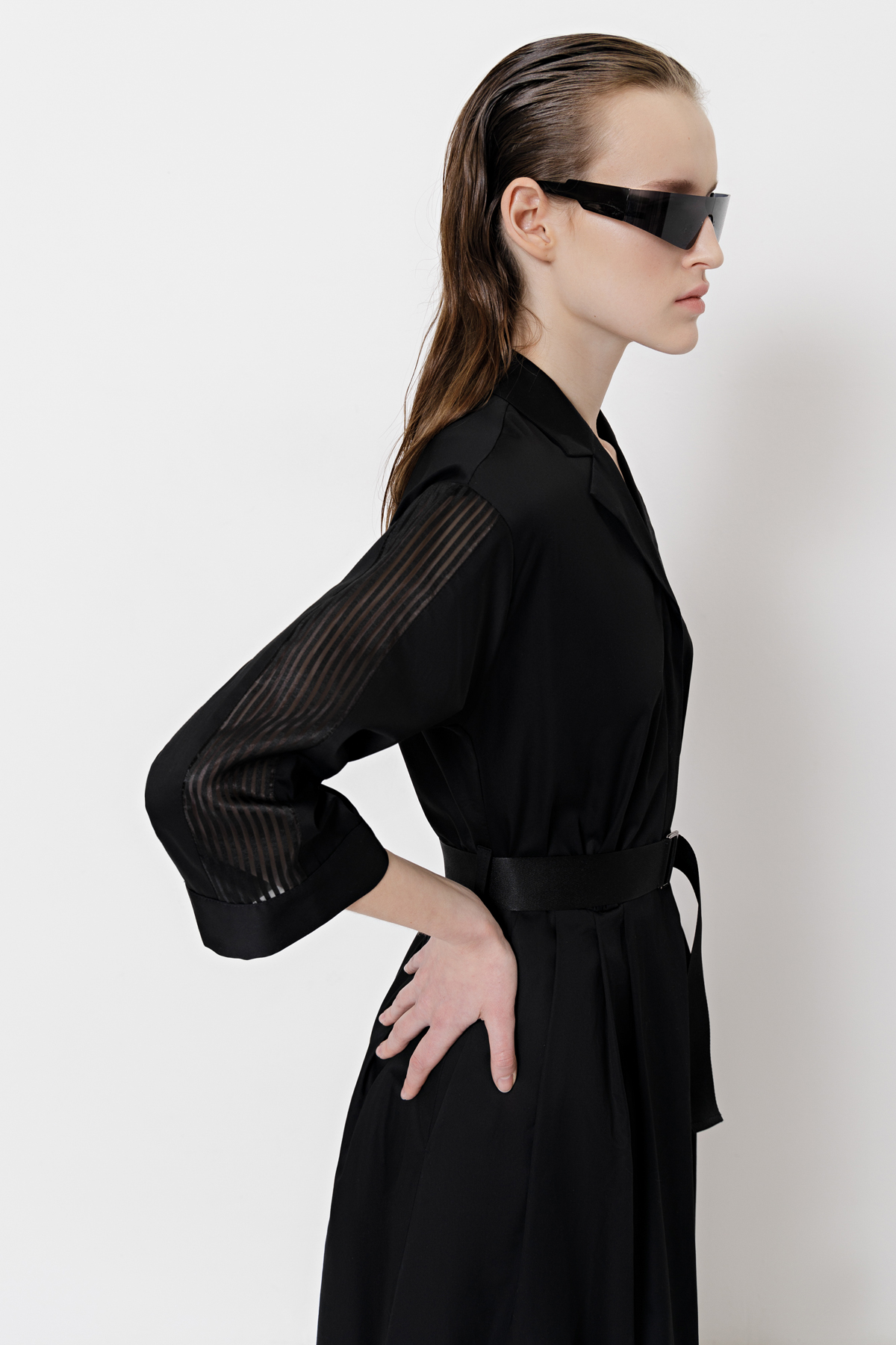 Платье с вставками из органзы VASSA&Co, пол женский, цвет черный