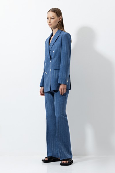 Широкие брюки в полоску VASSA CODE, пол женский, цвет синий, фото №3
