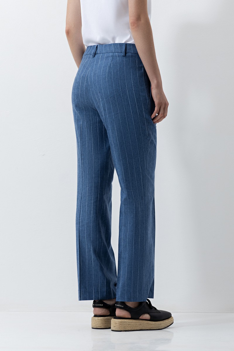 Зауженные брюки в полоску VASSA CODE, пол женский, цвет синий, фото №4