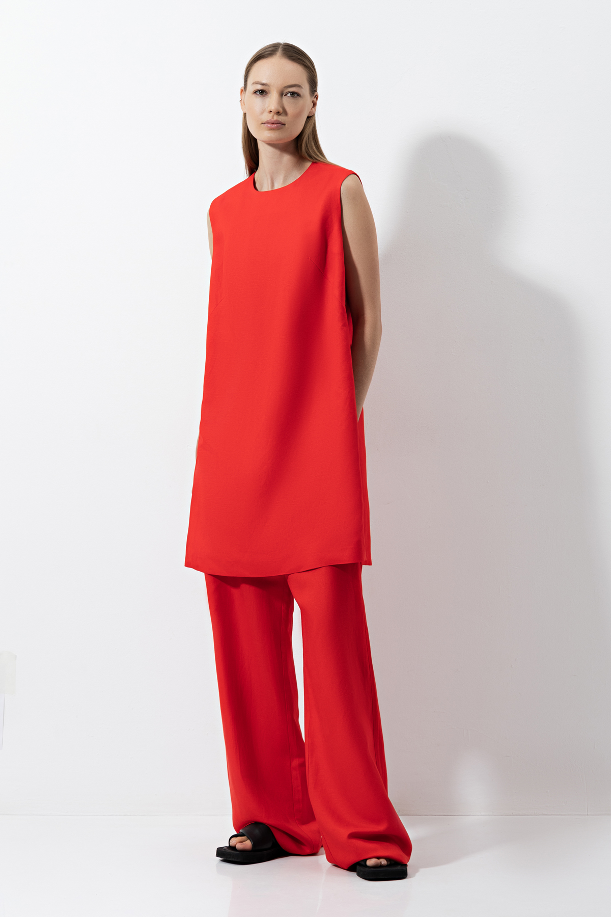 Платье из вискозы и льна , пол женский, цвет красный, фото №2