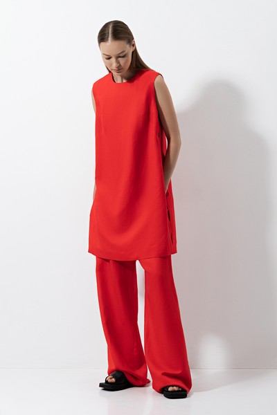 Платье из вискозы и льна , пол женский, цвет красный, фото №4