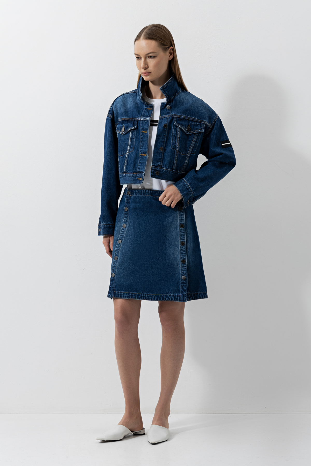 Джинсовая мини-юбка , пол женский, цвет синий, фото №3