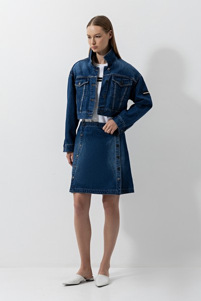 Джинсовая мини-юбка , пол женский, цвет синий, фото №3