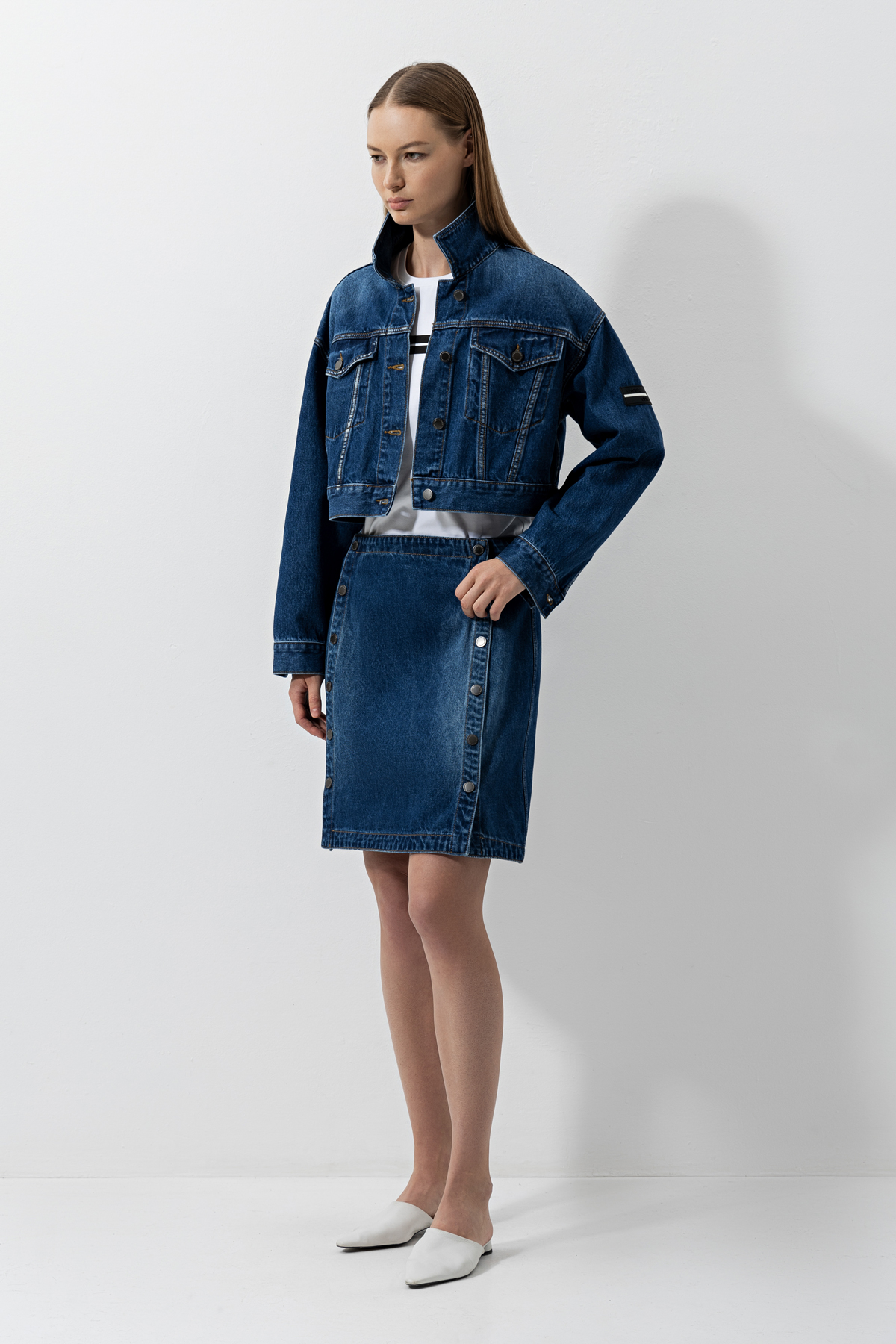 Джинсовая мини-юбка , пол женский, цвет синий, фото №4