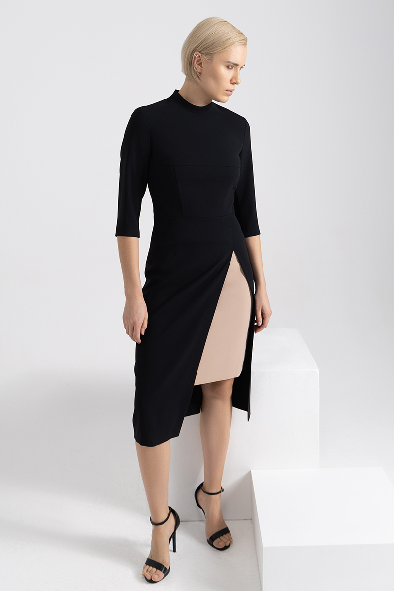 Платье с разрезом VASSA&Co, пол женский, цвет черный