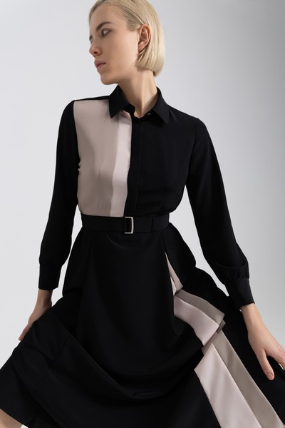 Платье с контрастными вставками VASSA&Co, пол женский, цвет черный, фото №2