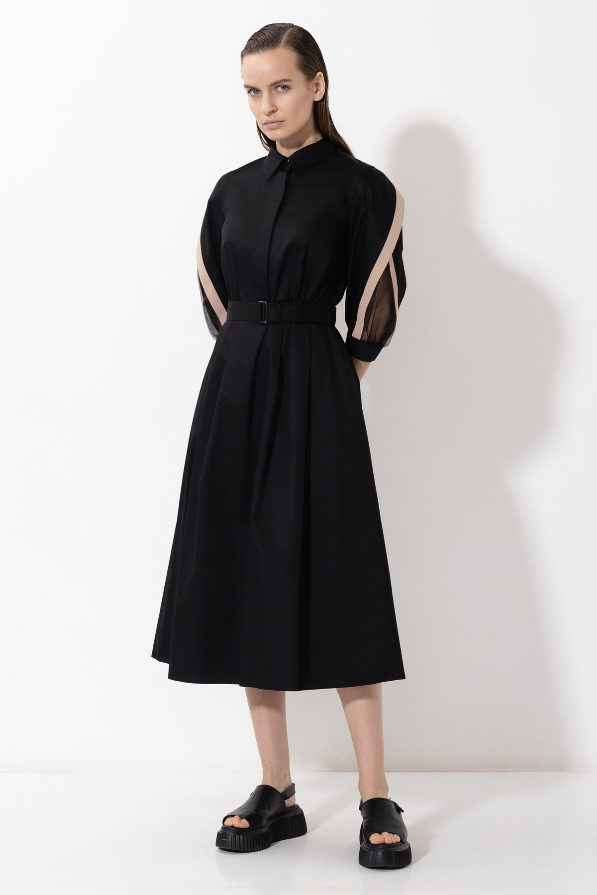 Платье с вставками из органзы VASSA&Co, пол женский, цвет черный