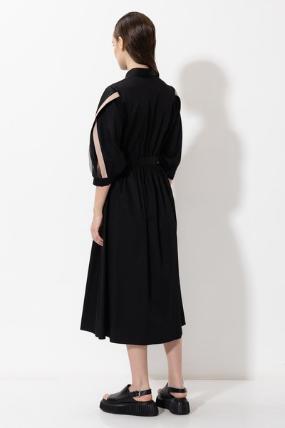 Платье с вставками из органзы VASSA&Co, пол женский, цвет черный, фото №4