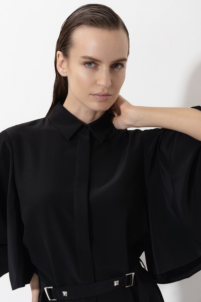 Платье с широкими рукавами VASSA&Co, пол женский, цвет черный, фото №3