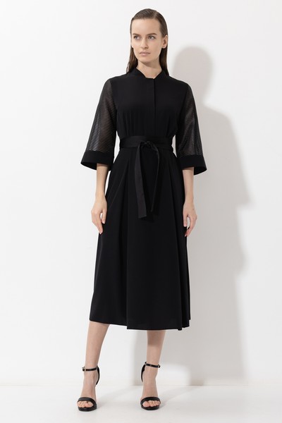 Платье с вставками из органзы VASSA&Co, пол женский, цвет черный, фото №2