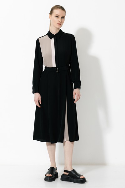 Платье с контрастными вставками VASSA&Co, пол женский, цвет черный, фото №4