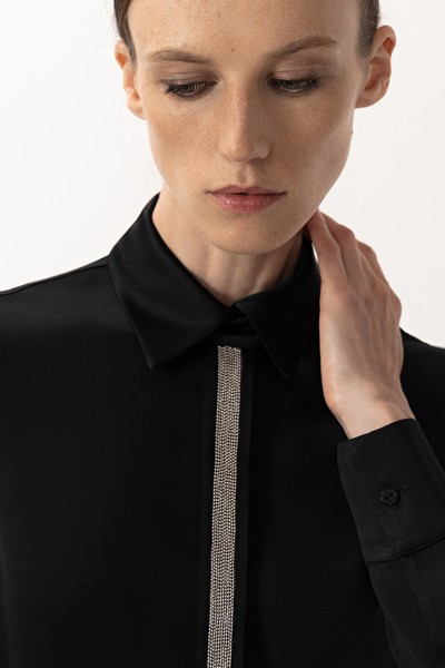 Блузка со съемным галстуком-лентой VASSA&Co, пол женский, цвет черный, фото №4