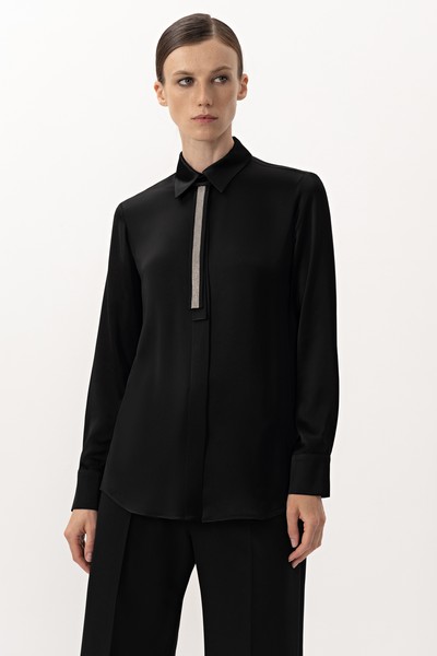 Блузка со съемным галстуком-лентой VASSA&Co, пол женский, цвет черный, фото №3