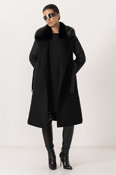 Пальто со съемным воротником VASSA&Co, пол женский, цвет черный, фото №2