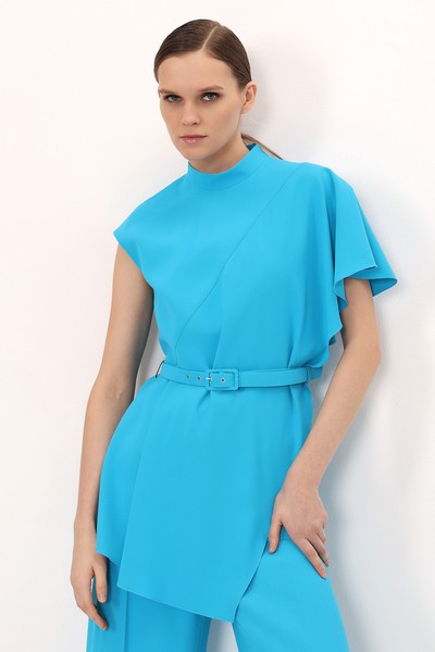 Жилет с асимметричной драпировкой VASSA&Co, пол женский, цвет голубой, фото №2