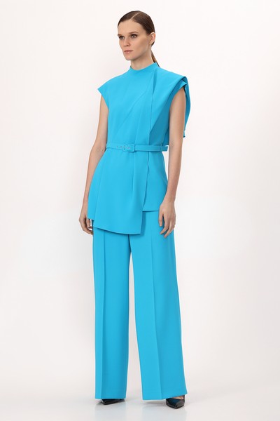 Жилет с асимметричной драпировкой VASSA&Co, пол женский, цвет голубой, фото №3