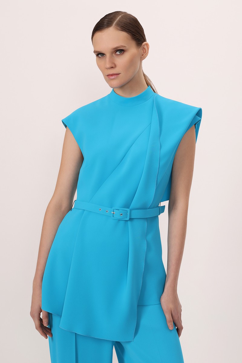 Жилет с асимметричной драпировкой VASSA&Co, пол female, цвет голубой, фото №4