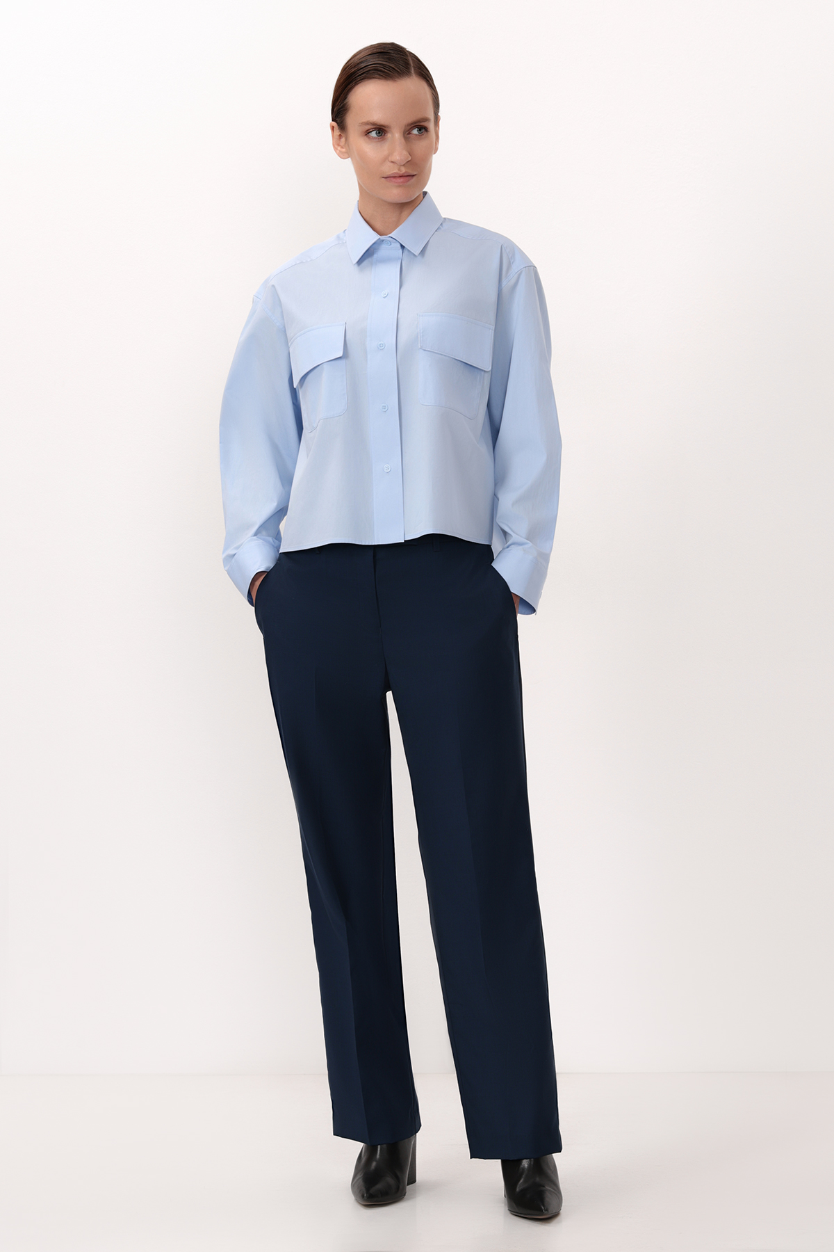 Укороченная рубашка , пол женский, цвет голубой, фото №4