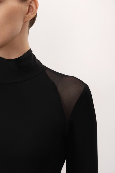 Водолазка с элементами из сетки VASSA&Co, пол женский, цвет черный, фото №3