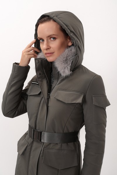 Утепленное пальто VASSA CODE, пол женский, цвет серый, фото №3