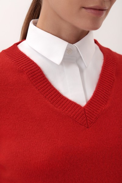 Джемпер со съемной манишкой VASSA&Co, пол женский, цвет красный, фото №4
