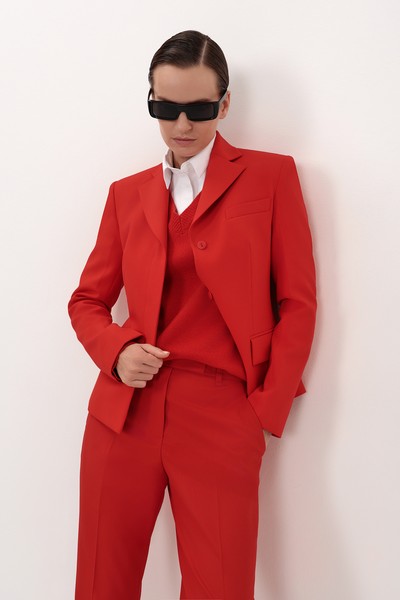 Джемпер со съемной манишкой VASSA&Co, пол женский, цвет красный, фото №2