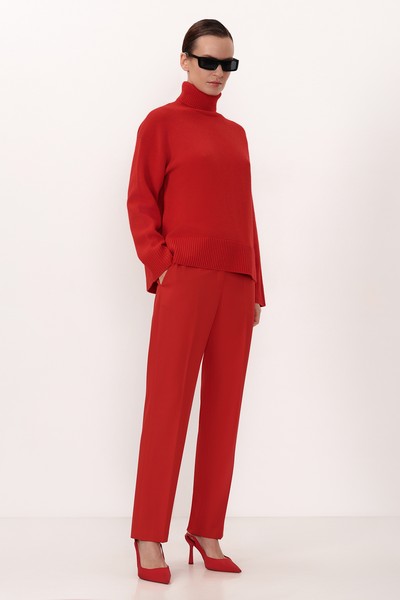 Джемпер Oversize из шерсти и кашемира VASSA&Co, пол женский, цвет красный, фото №2