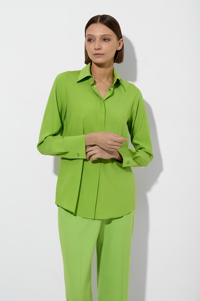 Блузка из шелка , пол женский, цвет зеленый, фото №2